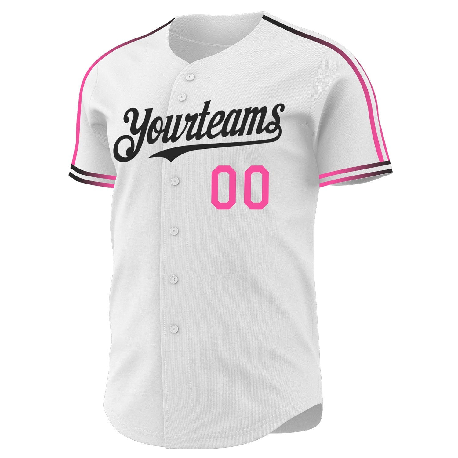 Custom White Pink-Black Raglan Line Gradient Stripe Authentic Baseball Jersey view 3