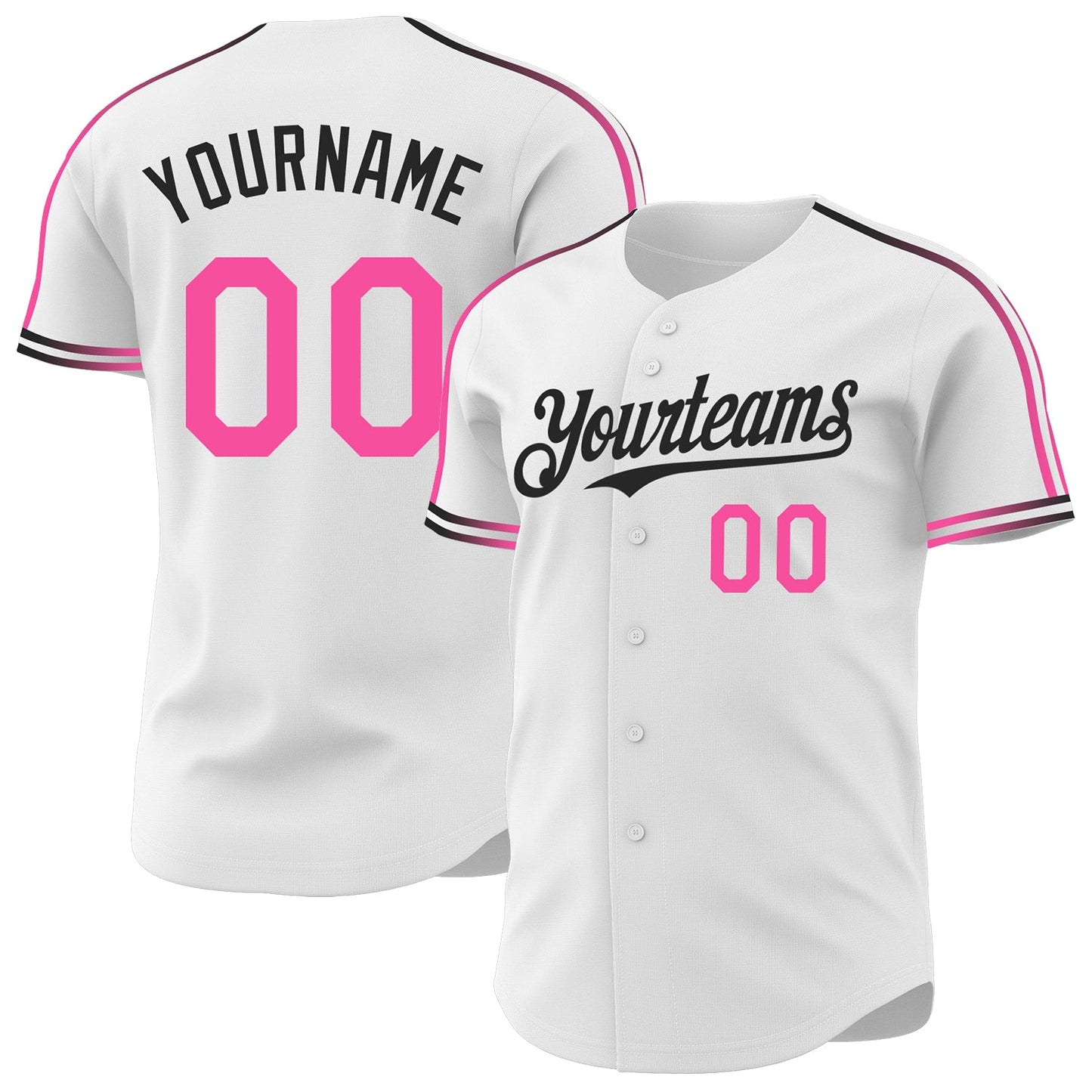 Custom White Pink-Black Raglan Line Gradient Stripe Authentic Baseball Jersey - Main View