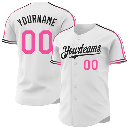 Custom White Pink-Black Raglan Line Gradient Stripe Authentic Baseball Jersey - Main View