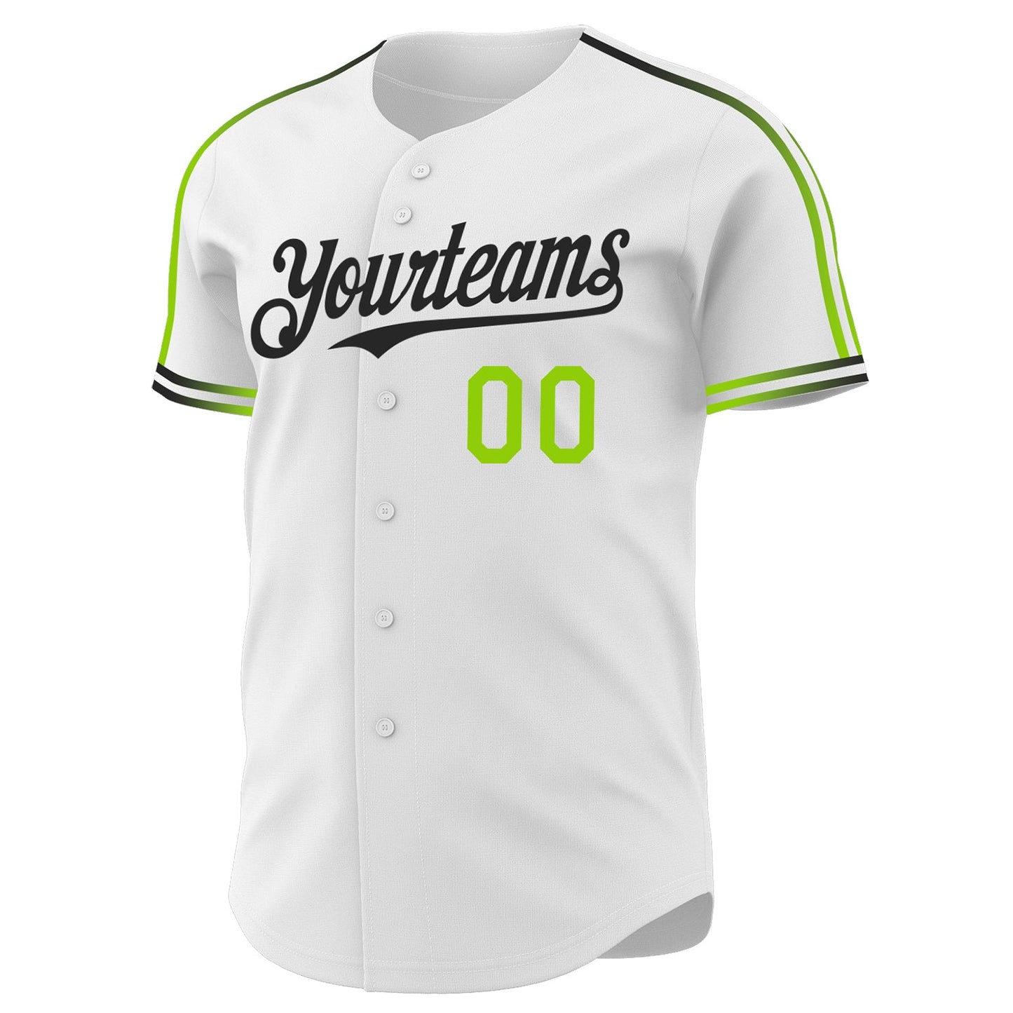 Custom White Neon Green-Black Raglan Line Gradient Stripe Authentic Baseball Jersey view 3