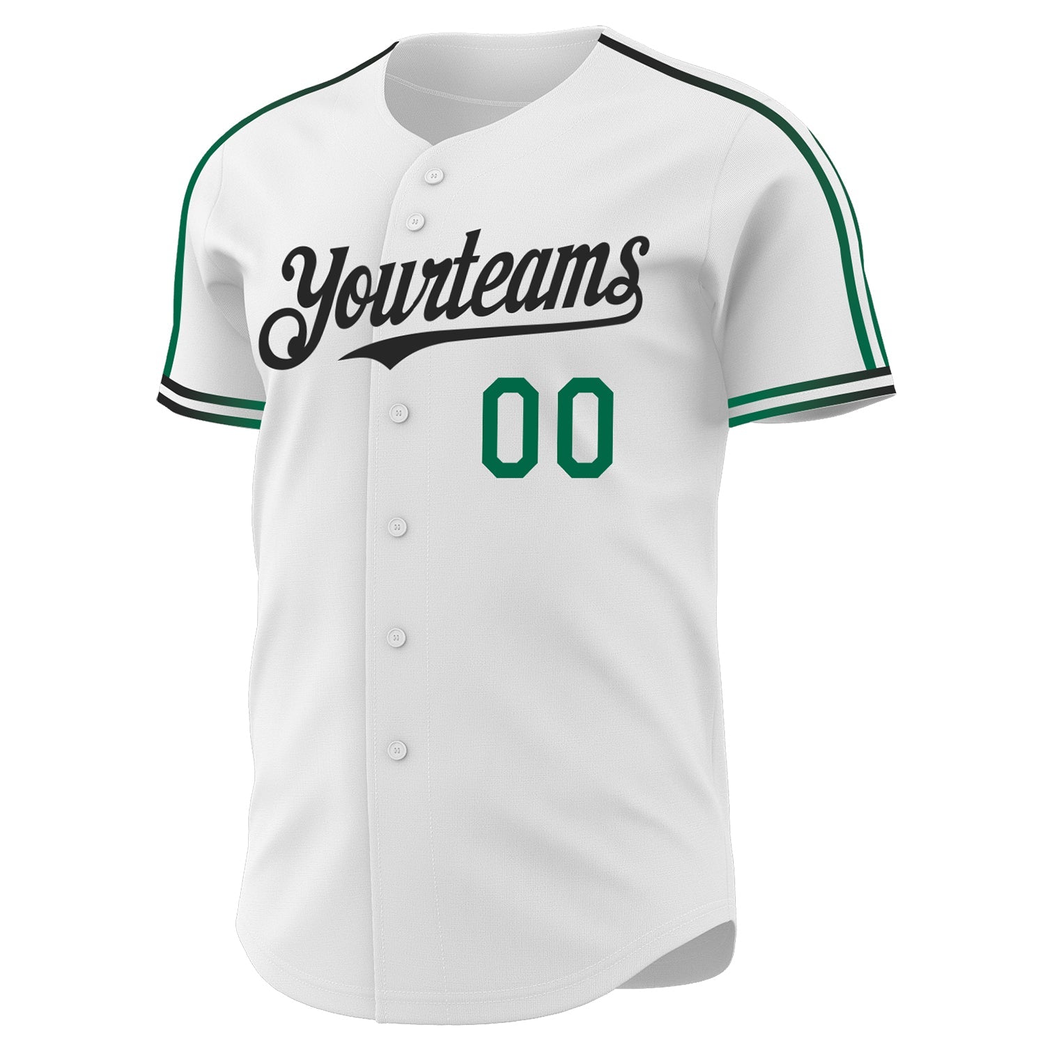 Custom White Kelly Green-Black Raglan Line Gradient Stripe Authentic Baseball Jersey view 3