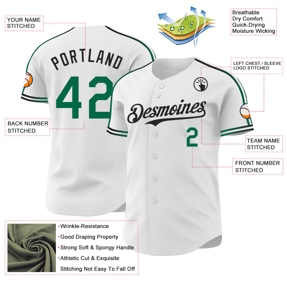 Custom White Kelly Green-Black Raglan Line Gradient Stripe Authentic Baseball Jersey view 4
