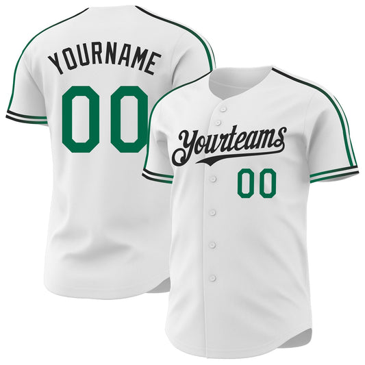 Custom White Kelly Green-Black Raglan Line Gradient Stripe Authentic Baseball Jersey - Main View