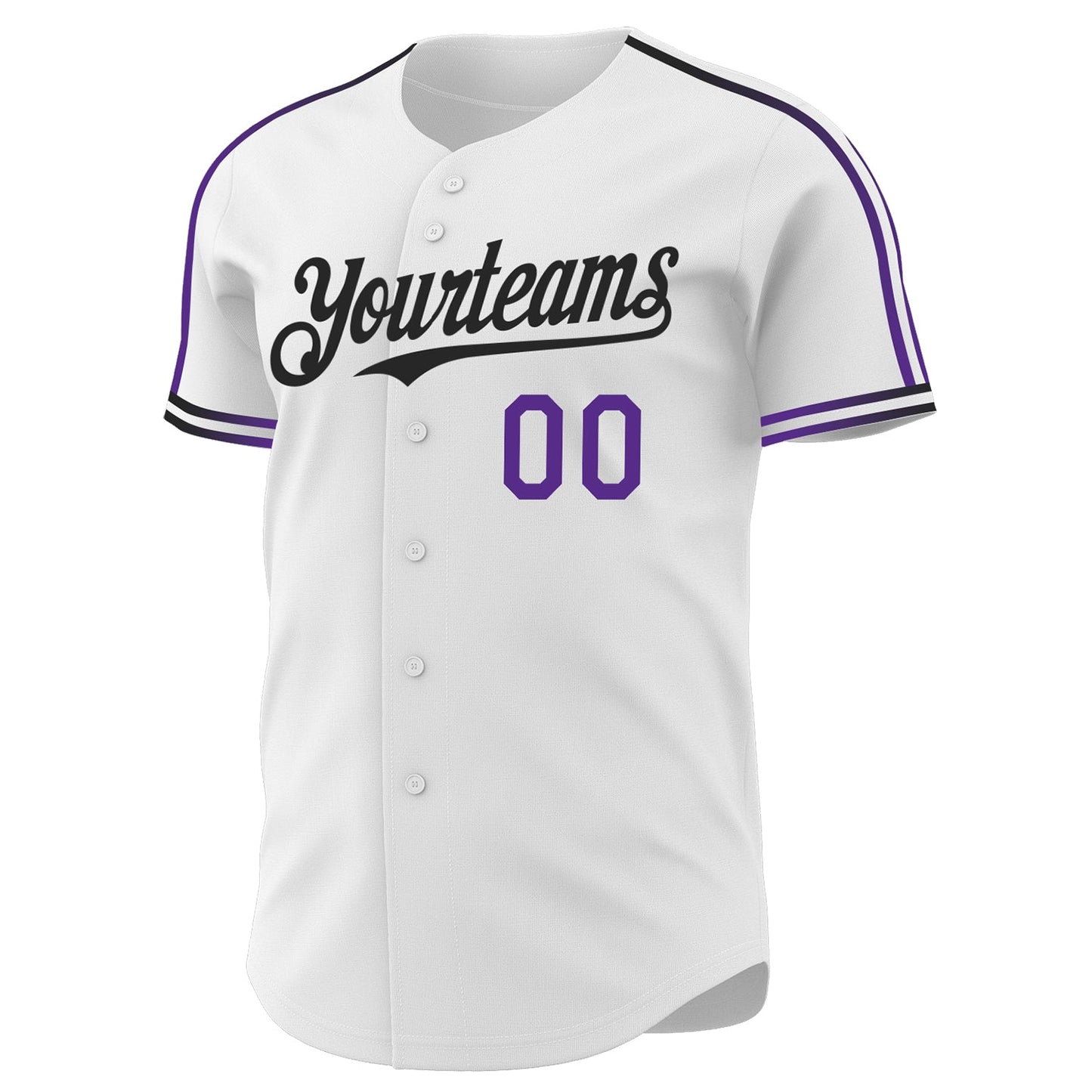 Custom White Purple-Black Raglan Line Gradient Stripe Authentic Baseball Jersey view 3