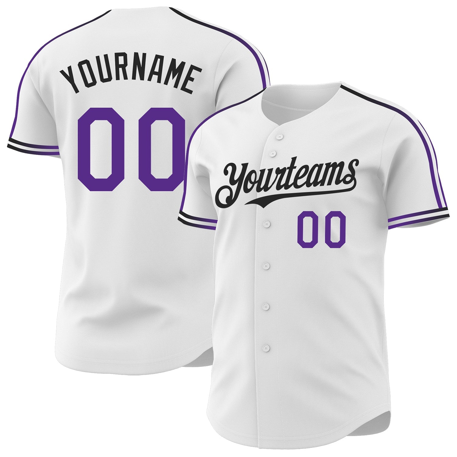 Custom White Purple-Black Raglan Line Gradient Stripe Authentic Baseball Jersey - Main View