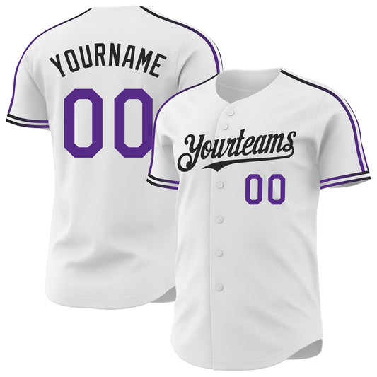 Custom White Purple-Black Raglan Line Gradient Stripe Authentic Baseball Jersey - Main View