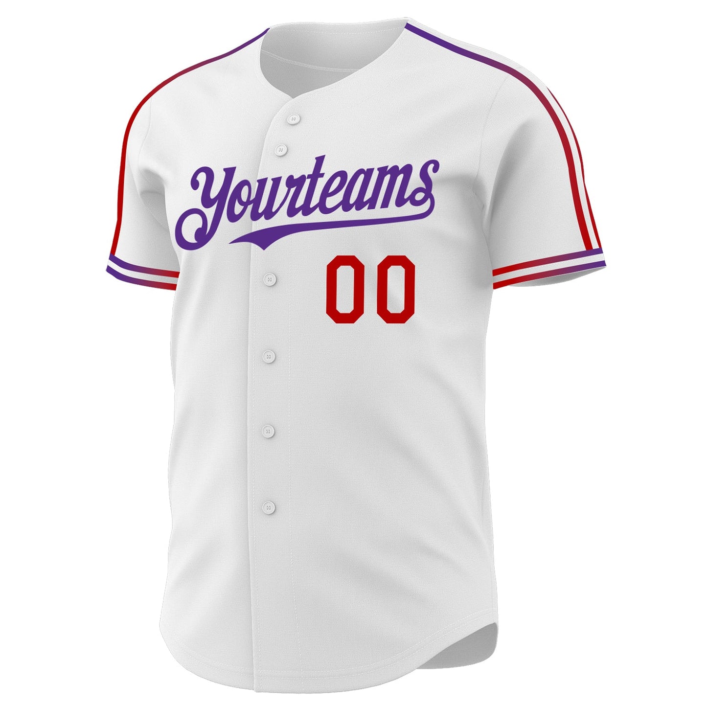 Custom White Red-Purple Raglan Line Gradient Stripe Authentic Baseball Jersey view 3
