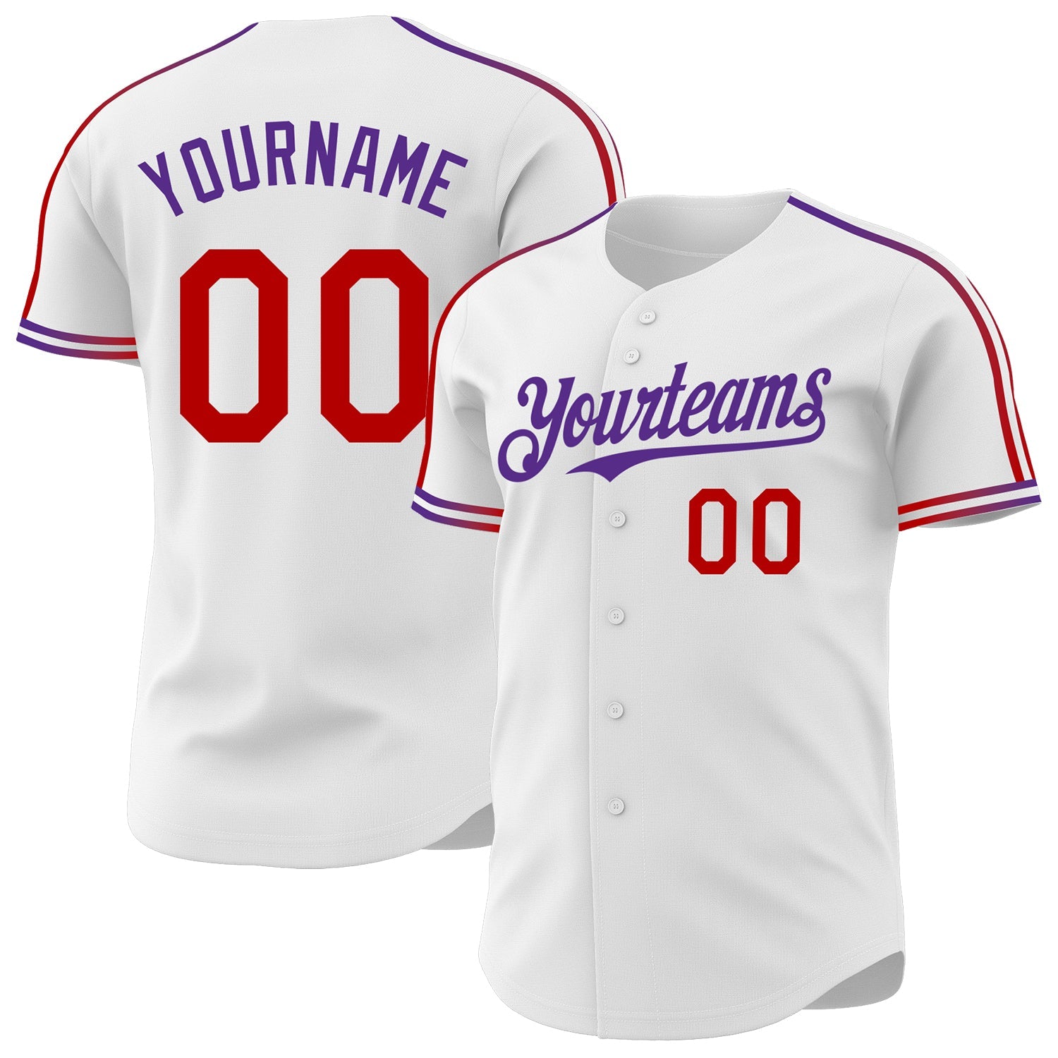 Custom White Red-Purple Raglan Line Gradient Stripe Authentic Baseball Jersey - Main View