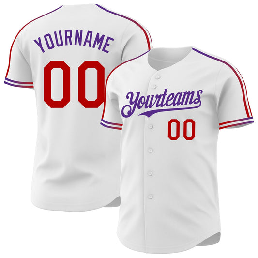 Custom White Red-Purple Raglan Line Gradient Stripe Authentic Baseball Jersey - Main View