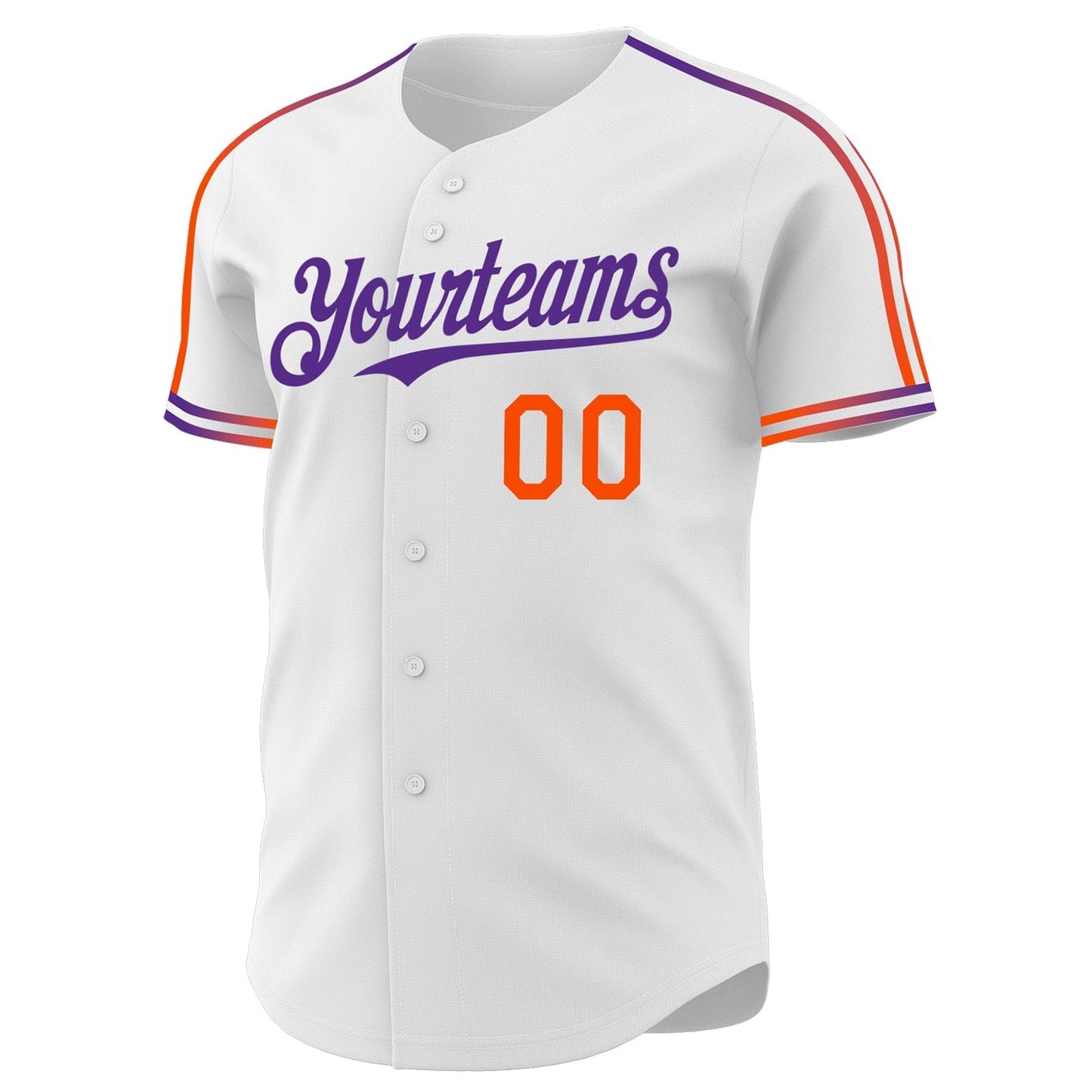 Custom White Orange-Purple Raglan Line Gradient Stripe Authentic Baseball Jersey view 3