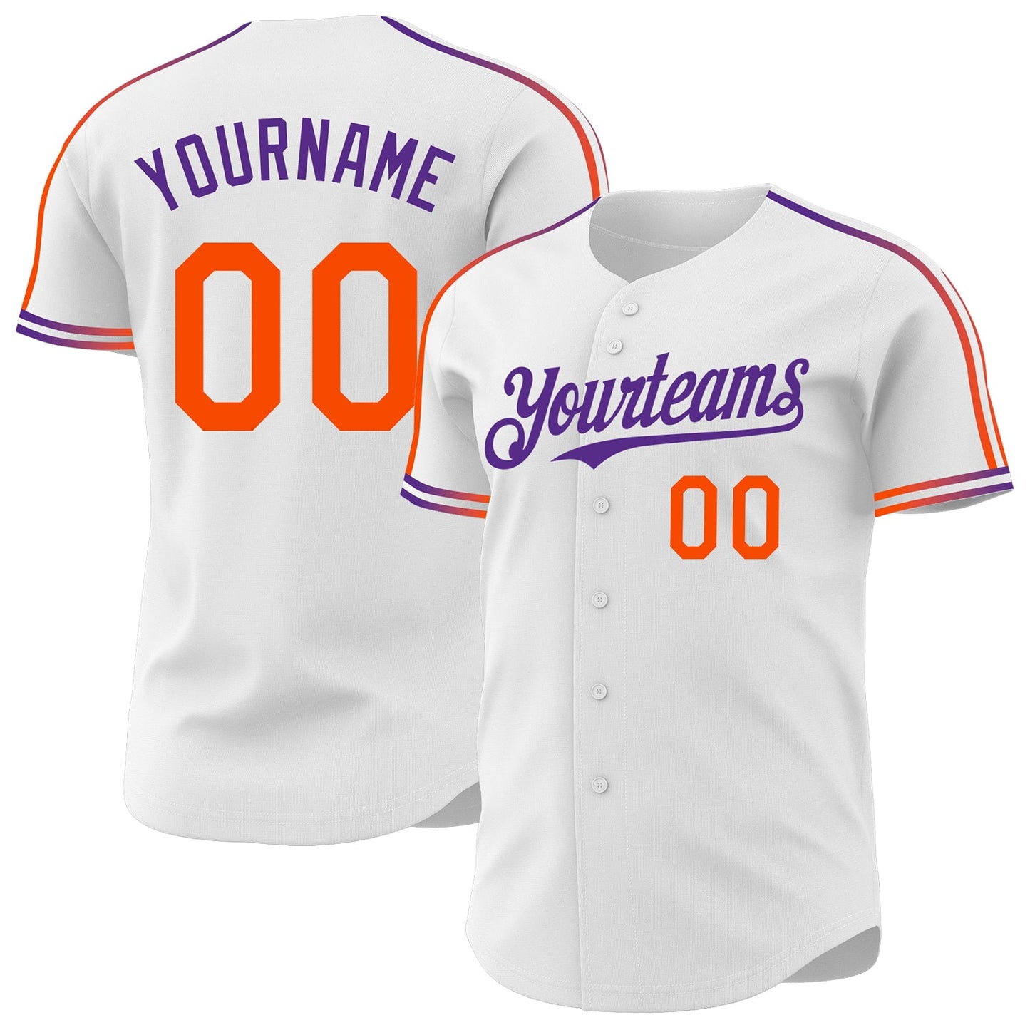 Custom White Orange-Purple Raglan Line Gradient Stripe Authentic Baseball Jersey - Main View