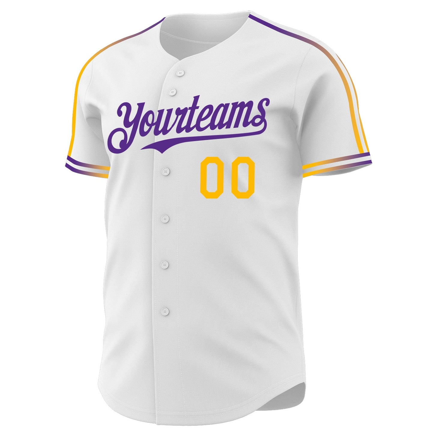 Custom White Gold-Purple Raglan Line Gradient Stripe Authentic Baseball Jersey view 3