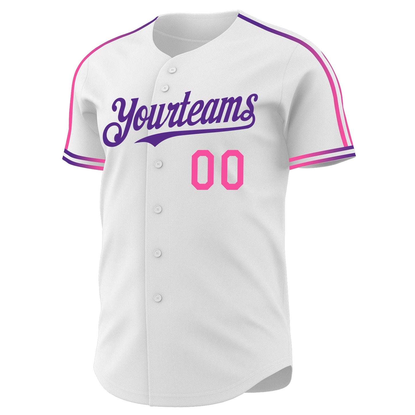 Custom White Pink-Purple Raglan Line Gradient Stripe Authentic Baseball Jersey view 3