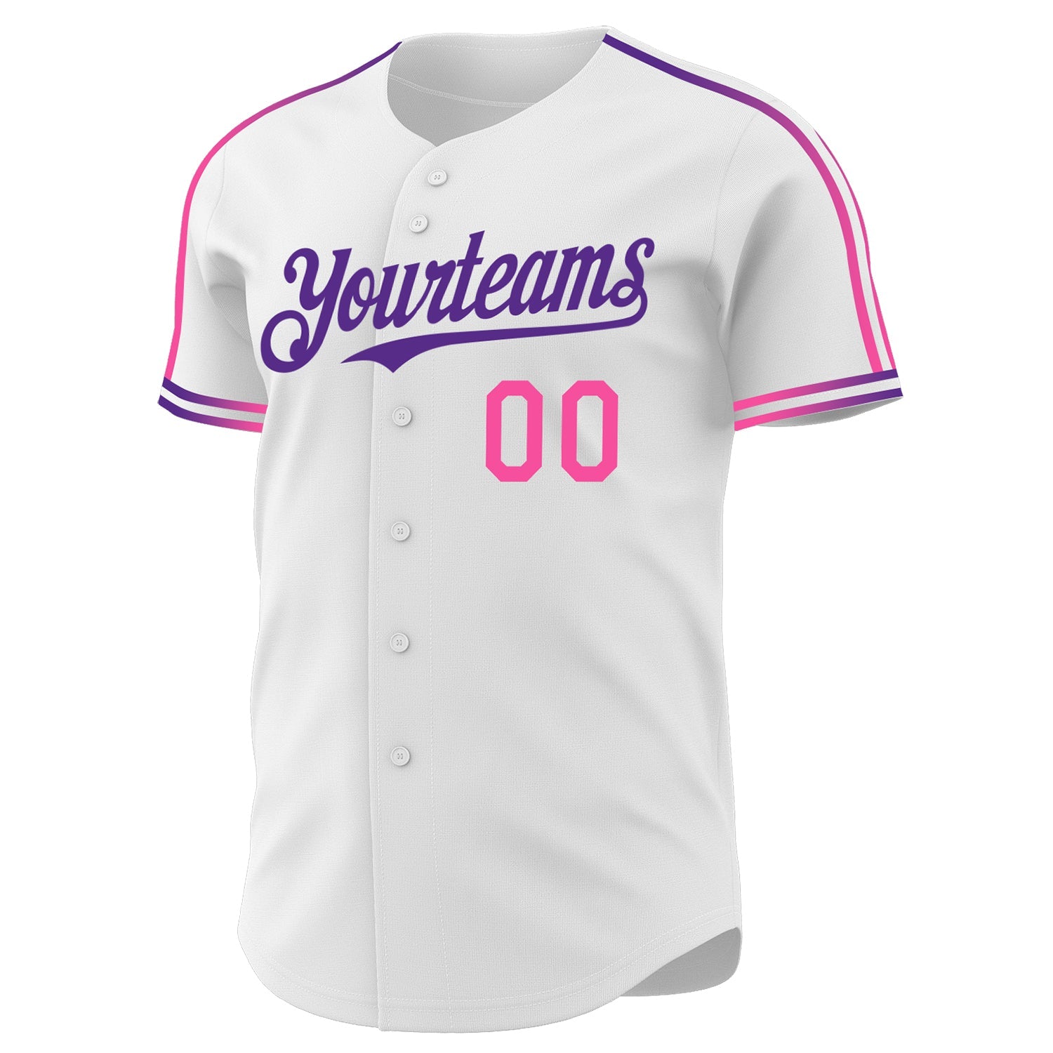 Custom White Pink-Purple Raglan Line Gradient Stripe Authentic Baseball Jersey view 3
