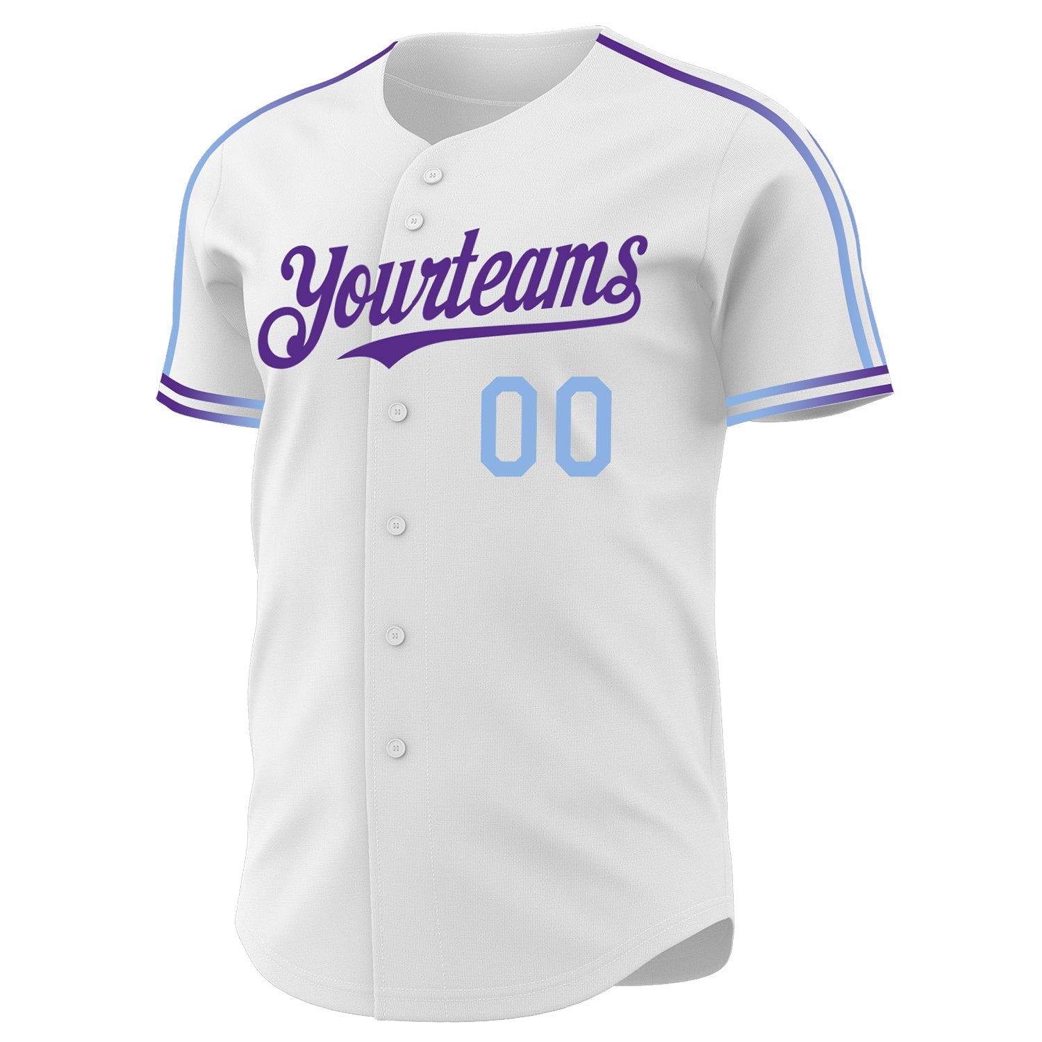 Custom White Light Blue-Purple Raglan Line Gradient Stripe Authentic Baseball Jersey view 3