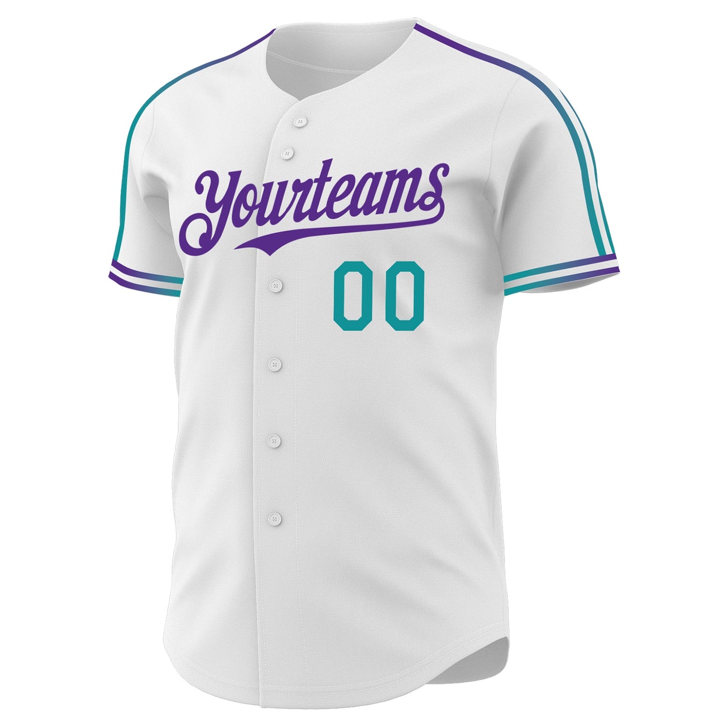 Custom White Teal-Purple Raglan Line Gradient Stripe Authentic Baseball Jersey view 3