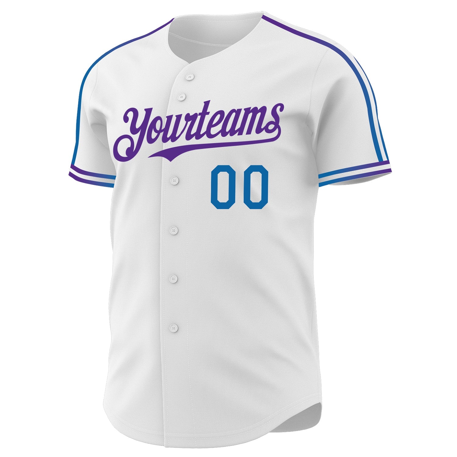 Custom White Blue-Purple Raglan Line Gradient Stripe Authentic Baseball Jersey view 3