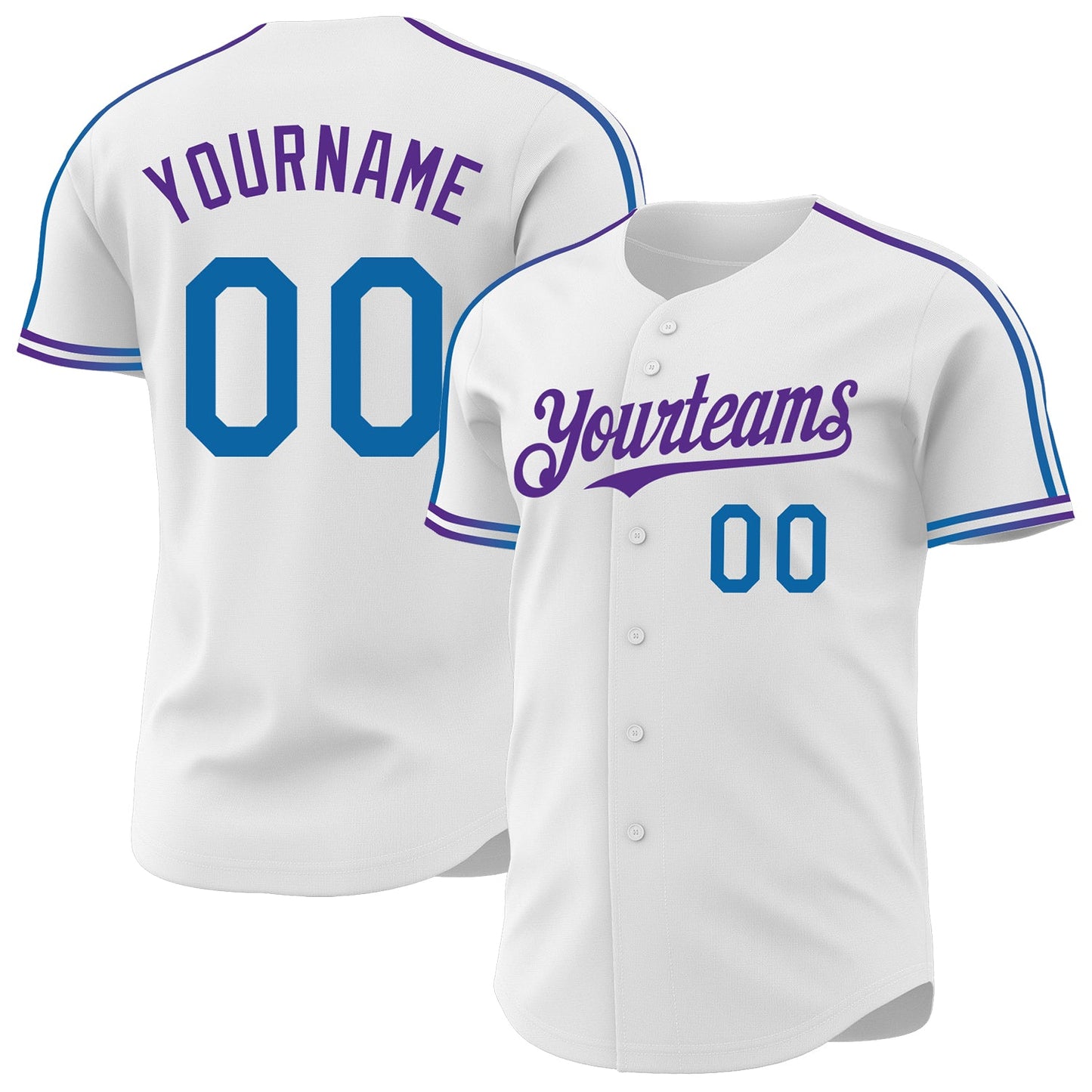 Custom White Blue-Purple Raglan Line Gradient Stripe Authentic Baseball Jersey - Main View
