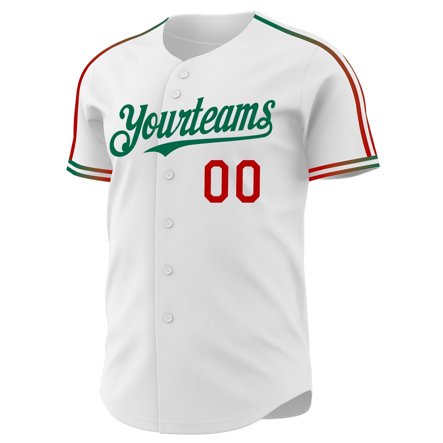Custom White Red-Kelly Green Raglan Line Gradient Stripe Authentic Baseball Jersey view 3