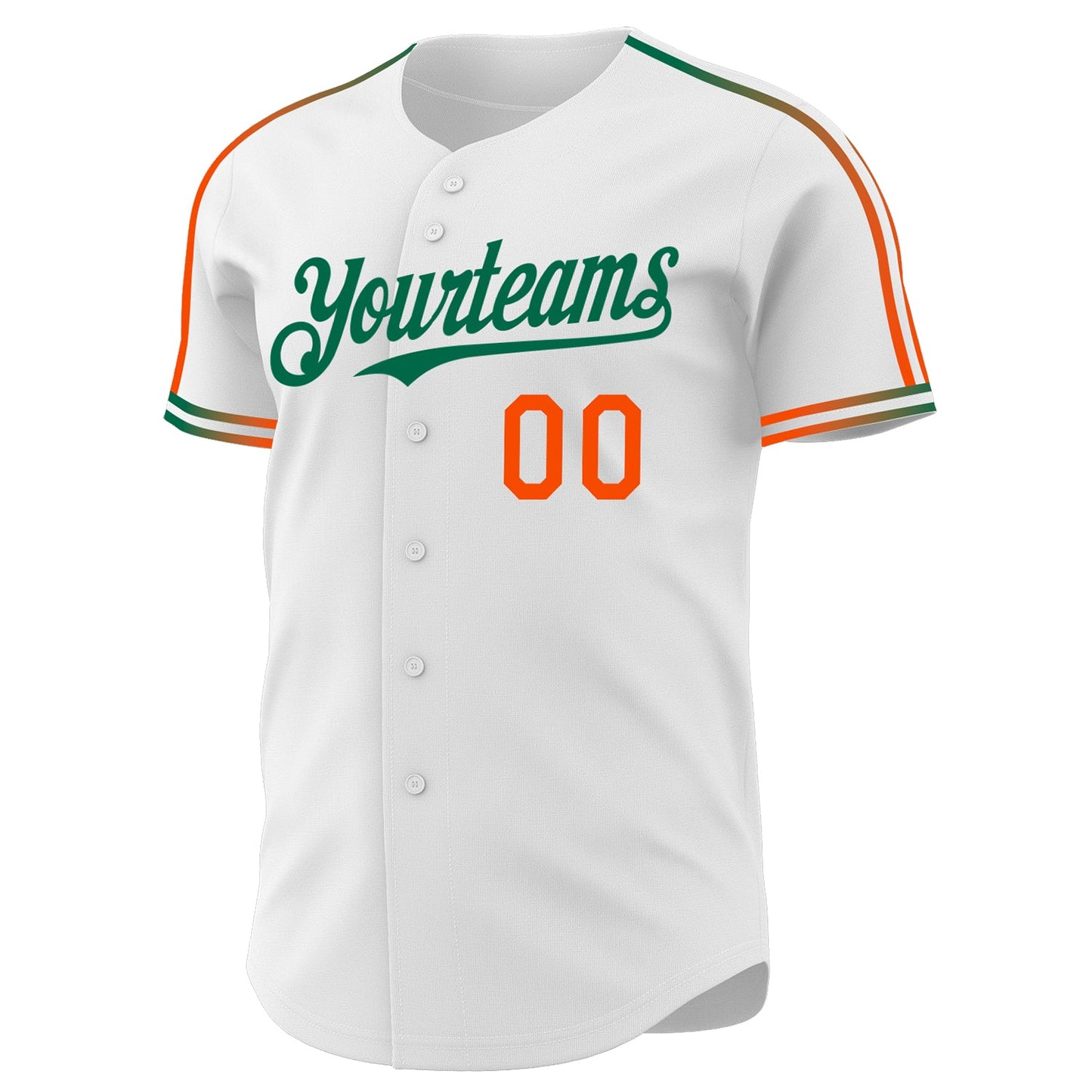 Custom White Orange-Kelly Green Raglan Line Gradient Stripe Authentic Baseball Jersey view 3