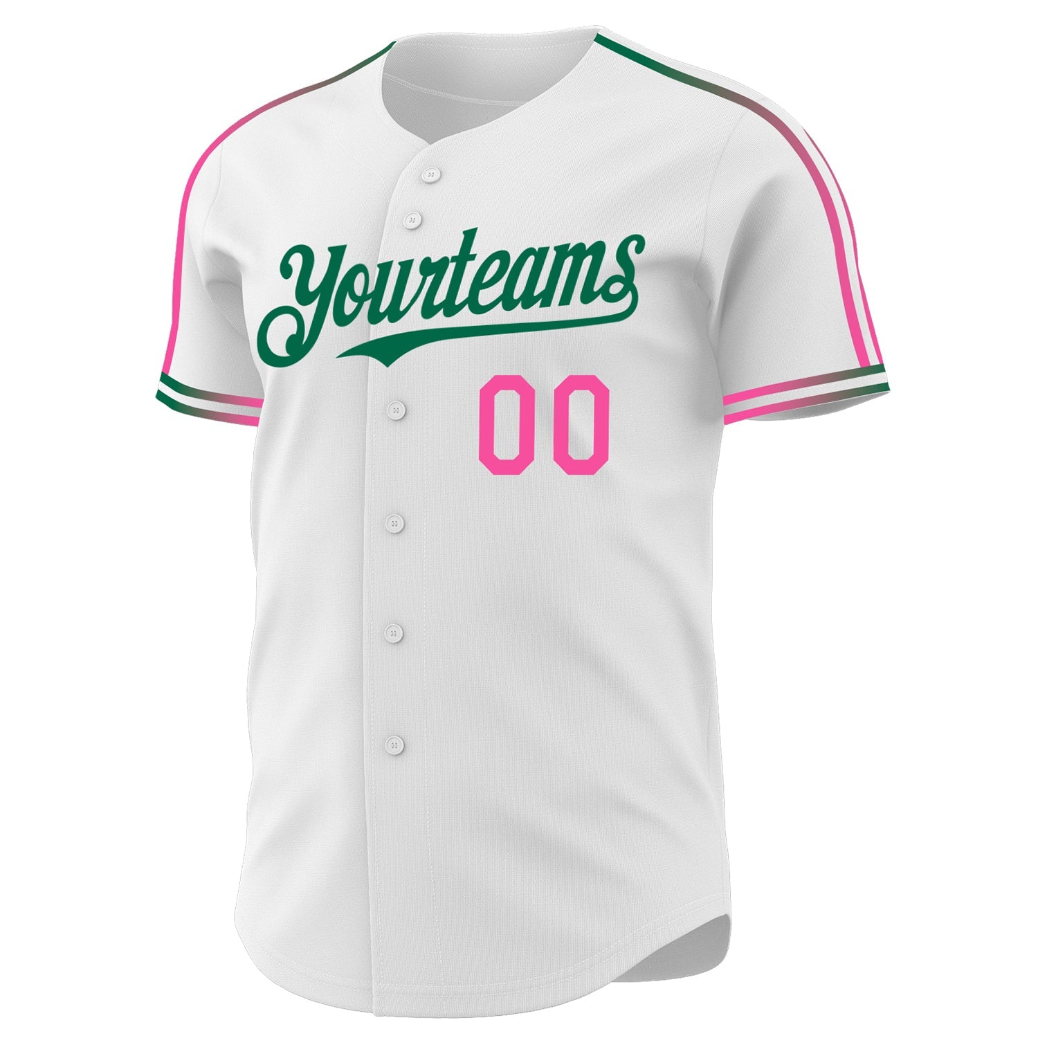Custom White Pink-Kelly Green Raglan Line Gradient Stripe Authentic Baseball Jersey view 3
