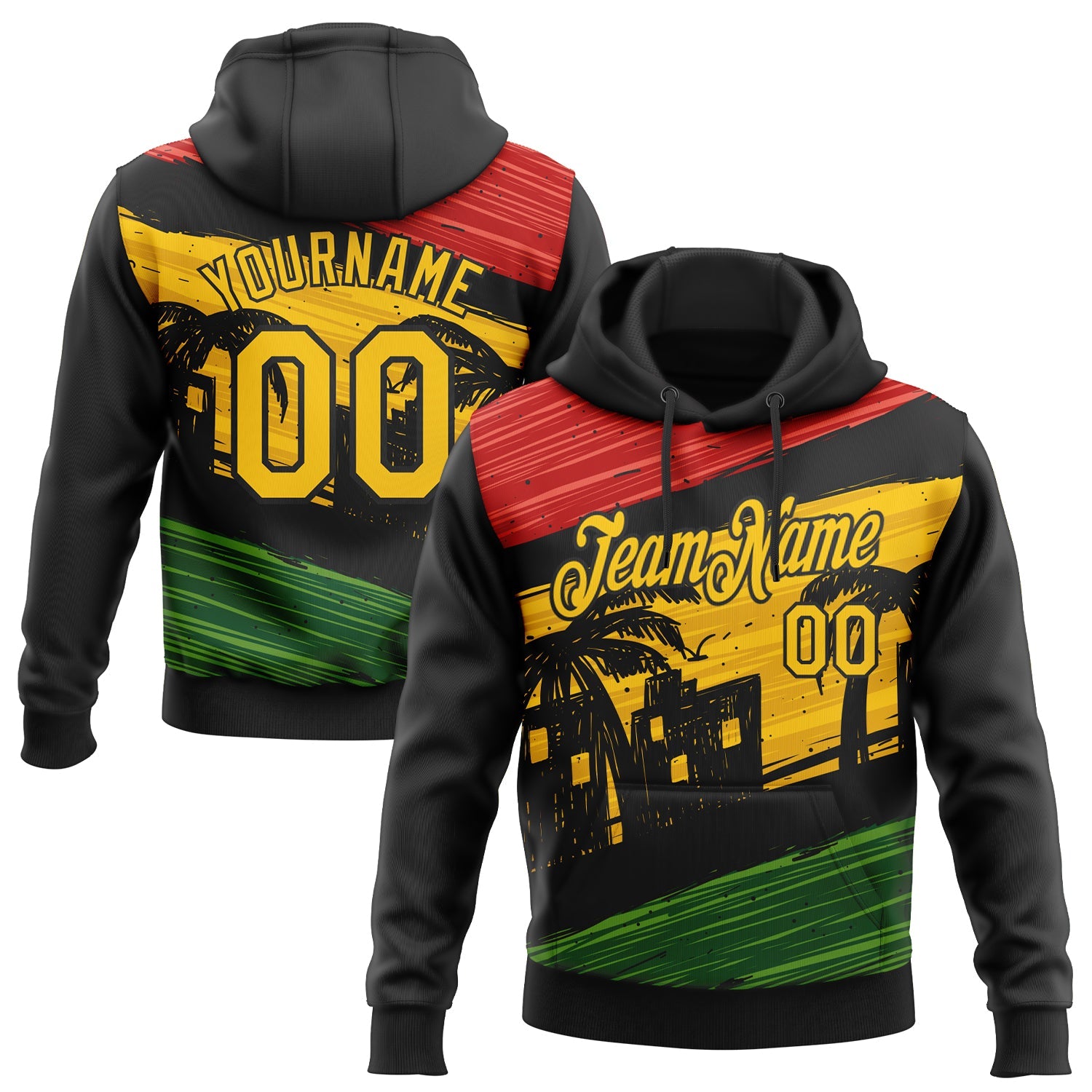 Custom Stitched Black Yellow 3D Pattern Design Black History Month Sports Pullover Sweatshirt Hoodie - Main View
