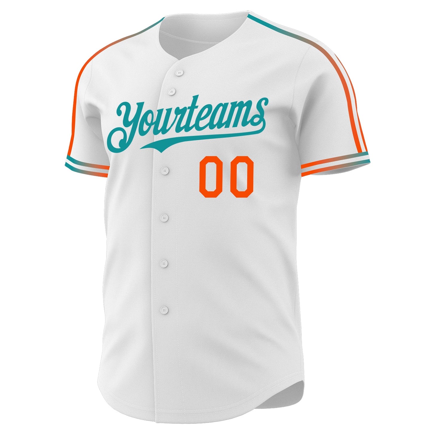 Custom White Orange-Teal Raglan Line Gradient Stripe Authentic Baseball Jersey view 3