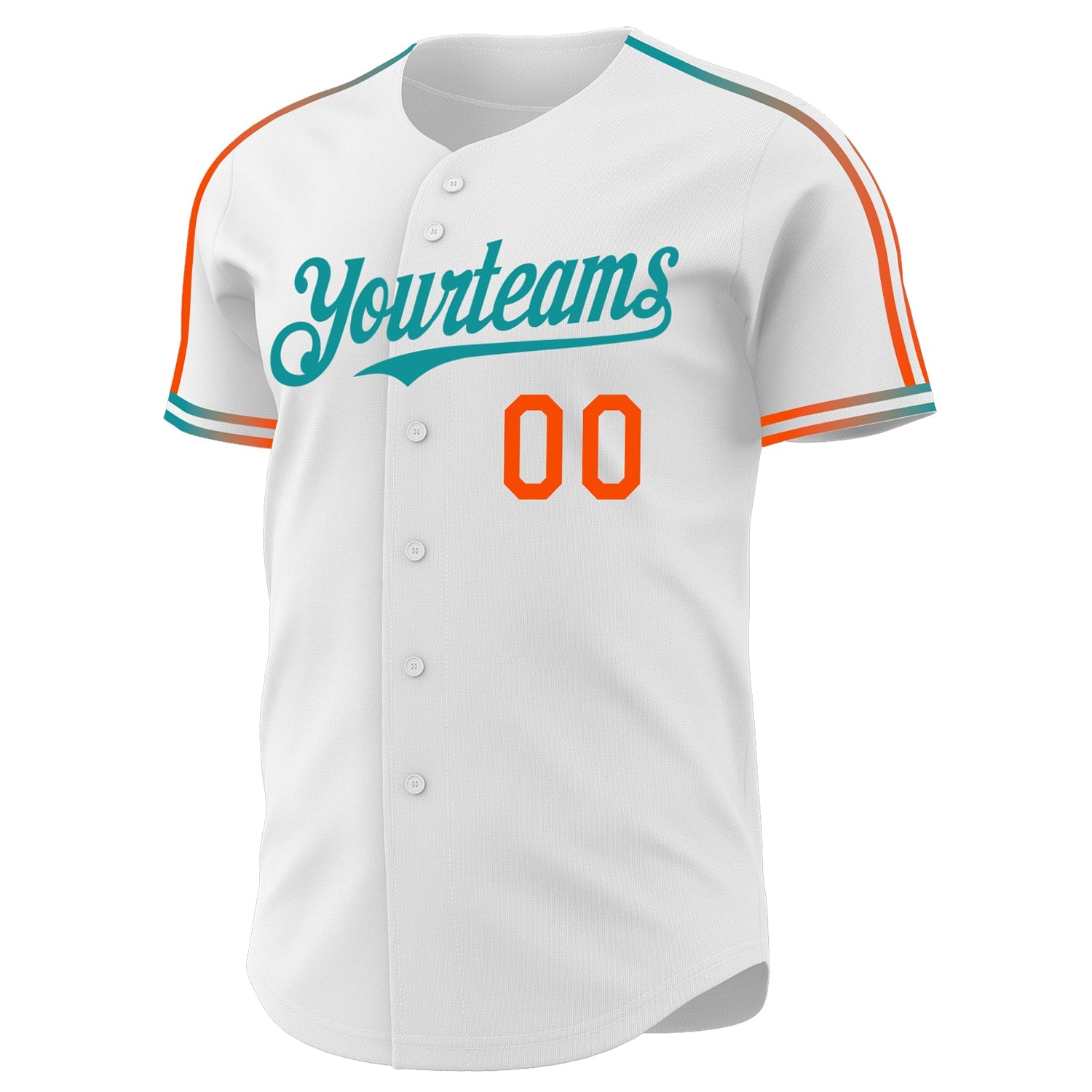Custom White Orange-Teal Raglan Line Gradient Stripe Authentic Baseball Jersey view 3