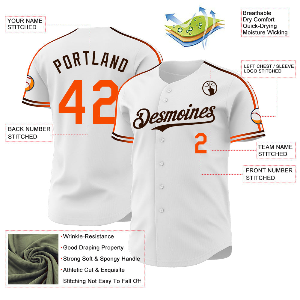 Custom White Orange-Brown Raglan Line Gradient Stripe Authentic Baseball Jersey view 4