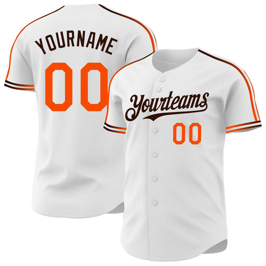Custom White Orange-Brown Raglan Line Gradient Stripe Authentic Baseball Jersey - Main View