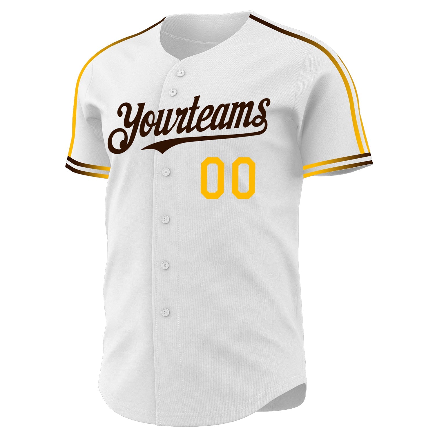 Custom White Gold-Brown Raglan Line Gradient Stripe Authentic Baseball Jersey view 3