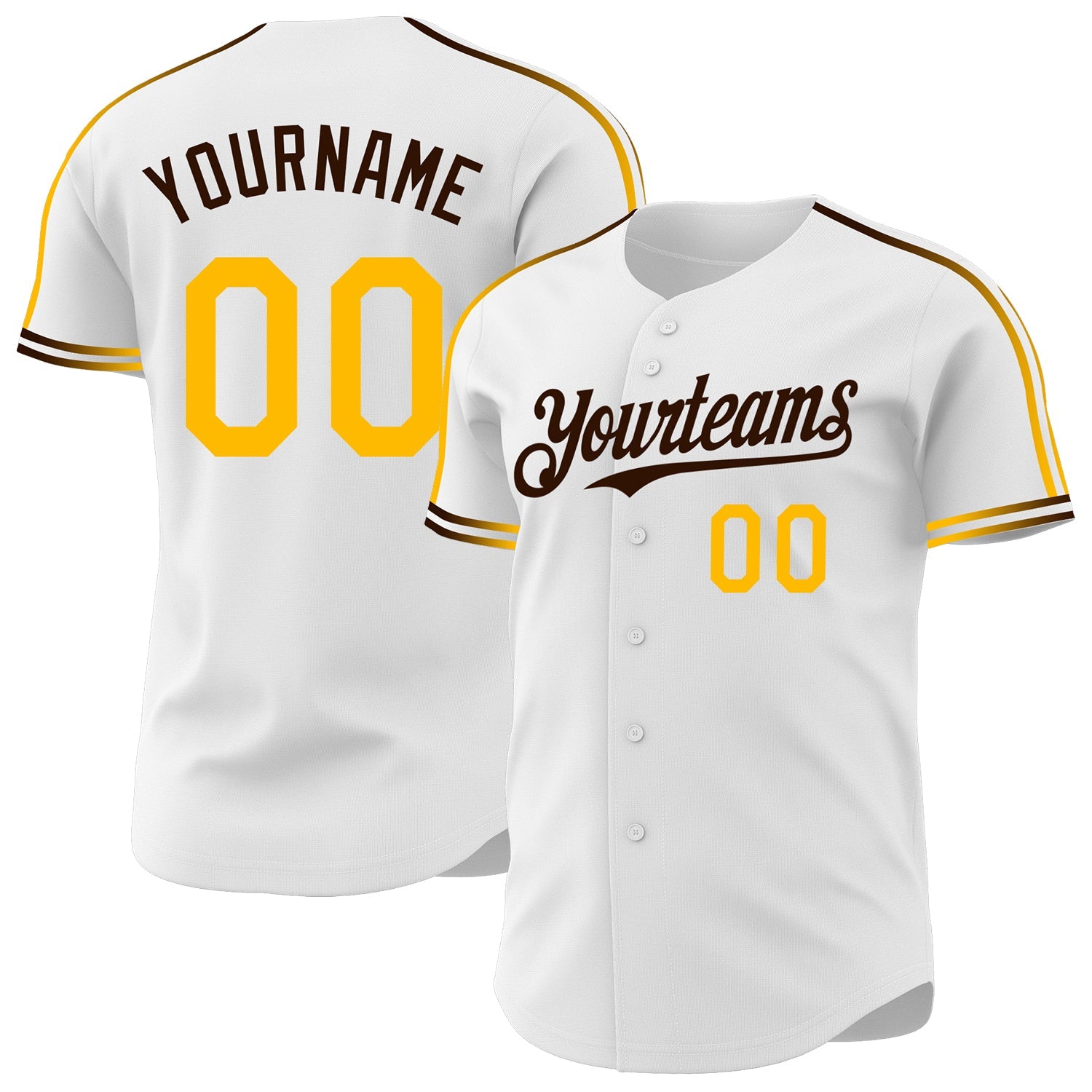 Custom White Gold-Brown Raglan Line Gradient Stripe Authentic Baseball Jersey - Main View