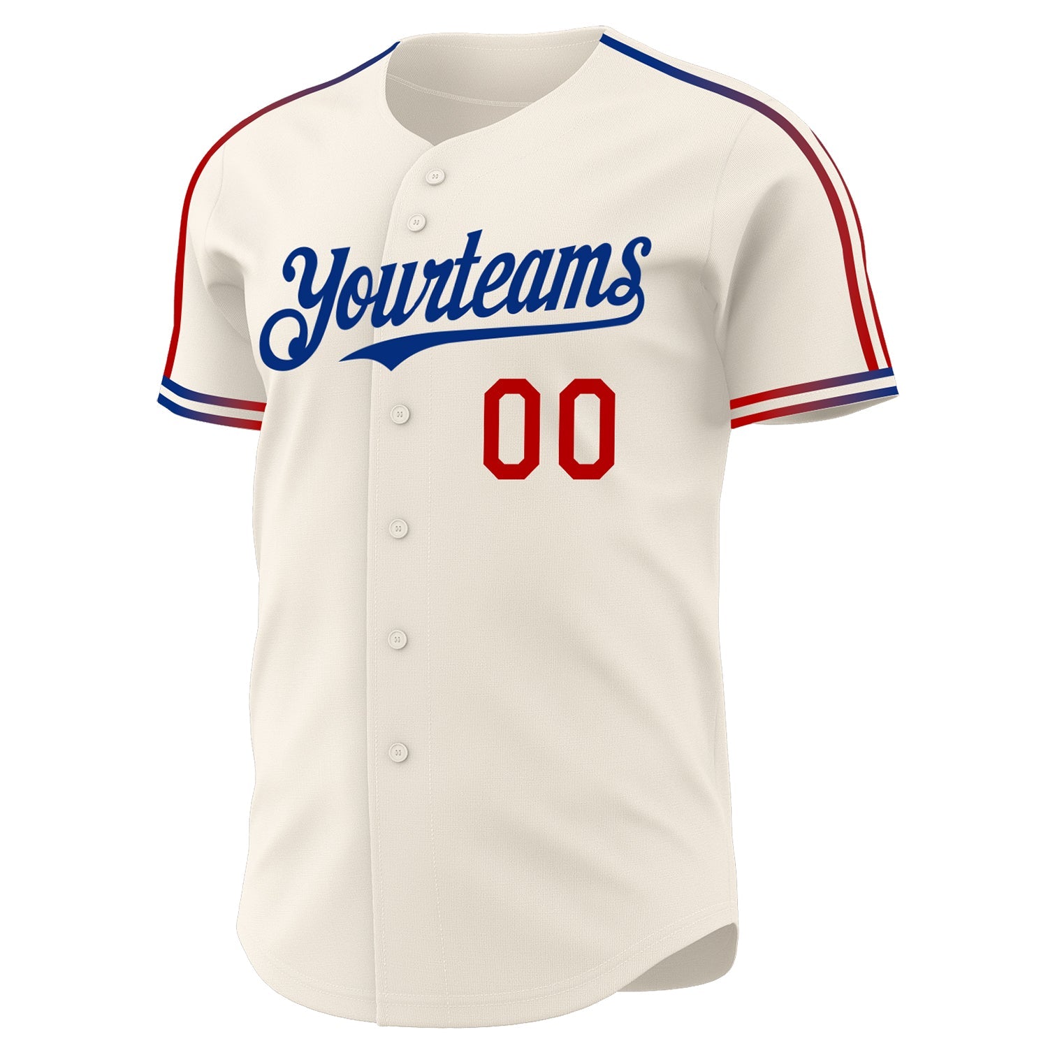Custom Cream Red-Royal Raglan Line Gradient Stripe Authentic Baseball Jersey view 3