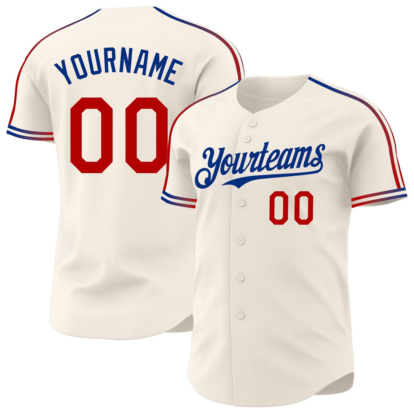 Custom Cream Red-Royal Raglan Line Gradient Stripe Authentic Baseball Jersey - Main View