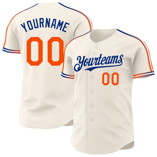 Custom Cream Orange-Royal Raglan Line Gradient Stripe Authentic Baseball Jersey - Main View