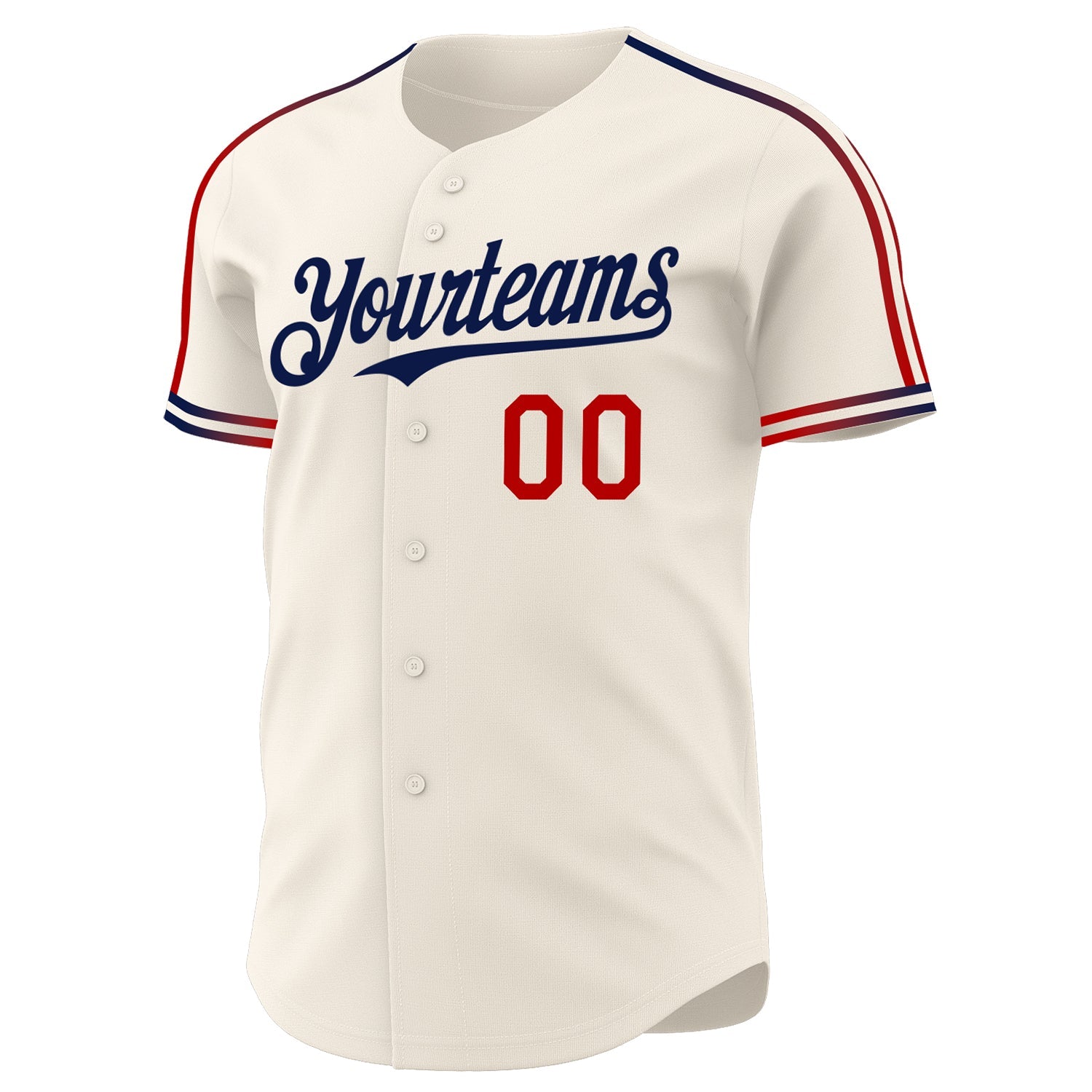 Custom Cream Red-Navy Raglan Line Gradient Stripe Authentic Baseball Jersey view 3