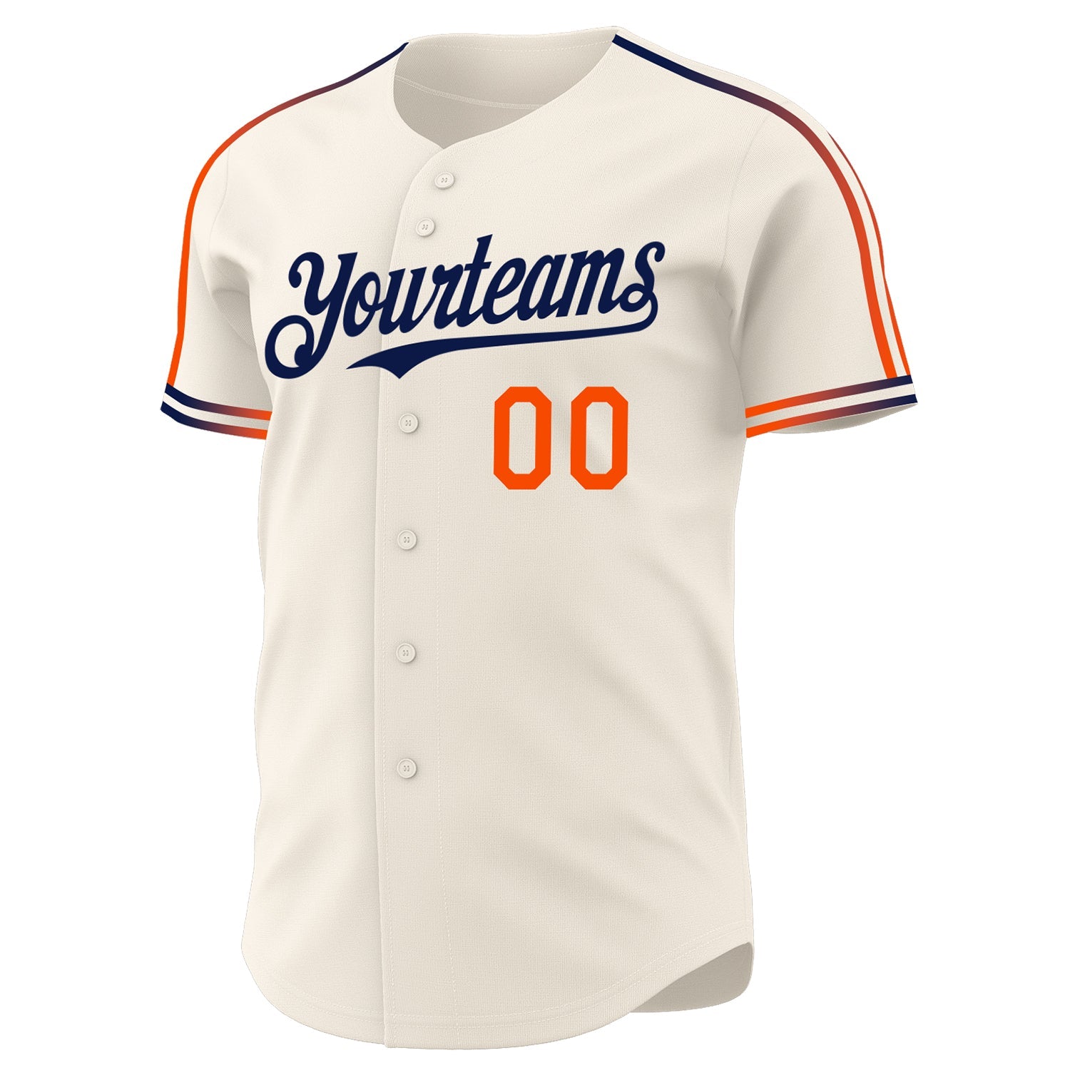 Custom Cream Orange-Navy Raglan Line Gradient Stripe Authentic Baseball Jersey view 3