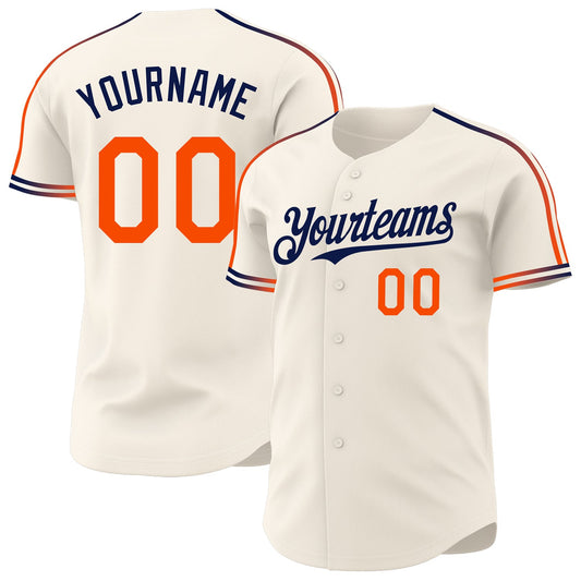 Custom Cream Orange-Navy Raglan Line Gradient Stripe Authentic Baseball Jersey - Main View