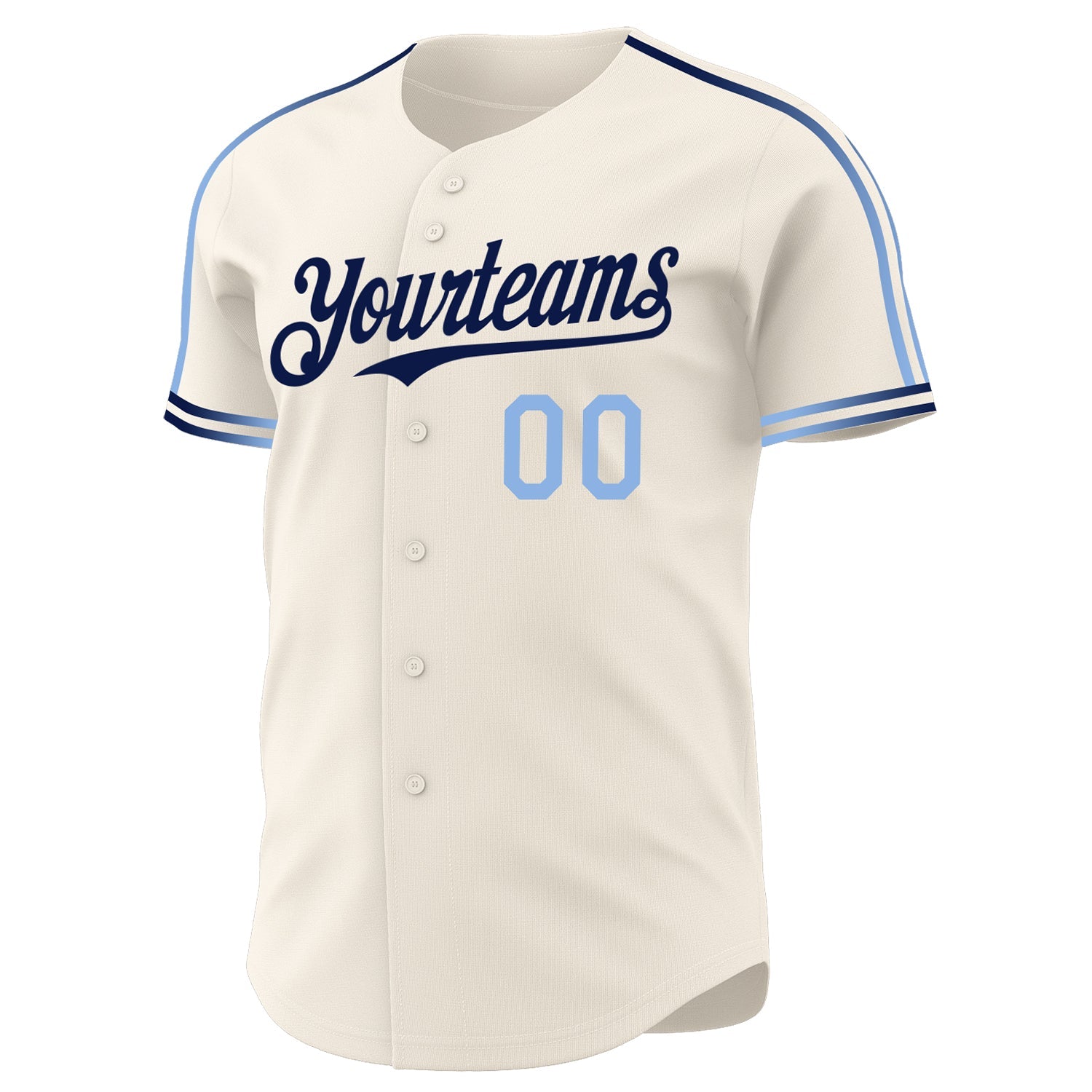 Custom Cream Light Blue-Navy Raglan Line Gradient Stripe Authentic Baseball Jersey view 3