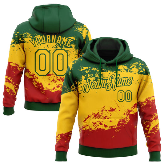Custom Stitched Green Yellow-Red 3D Pattern Design Black History Month Sports Pullover Sweatshirt Hoodie - Main View