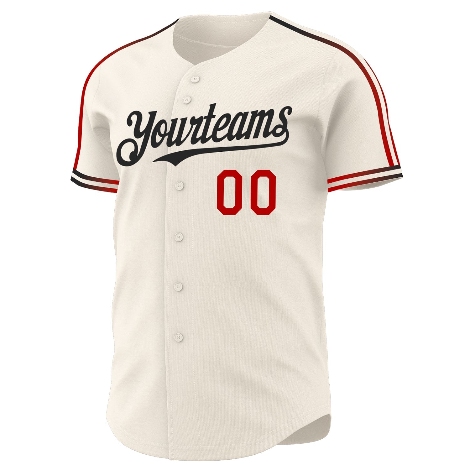 Custom Cream Red-Black Raglan Line Gradient Stripe Authentic Baseball Jersey view 3