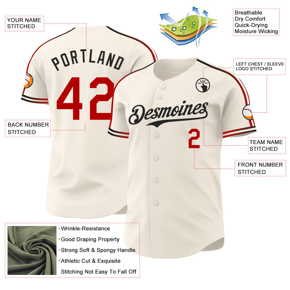 Custom Cream Red-Black Raglan Line Gradient Stripe Authentic Baseball Jersey view 4