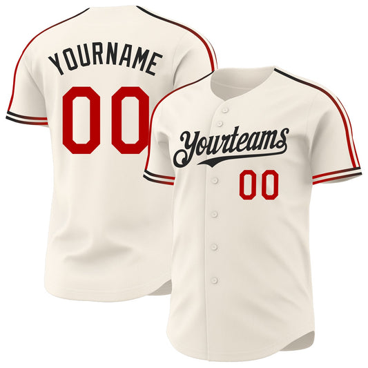 Custom Cream Red-Black Raglan Line Gradient Stripe Authentic Baseball Jersey - Main View