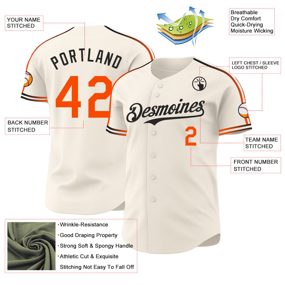 Custom Cream Orange-Black Raglan Line Gradient Stripe Authentic Baseball Jersey view 4