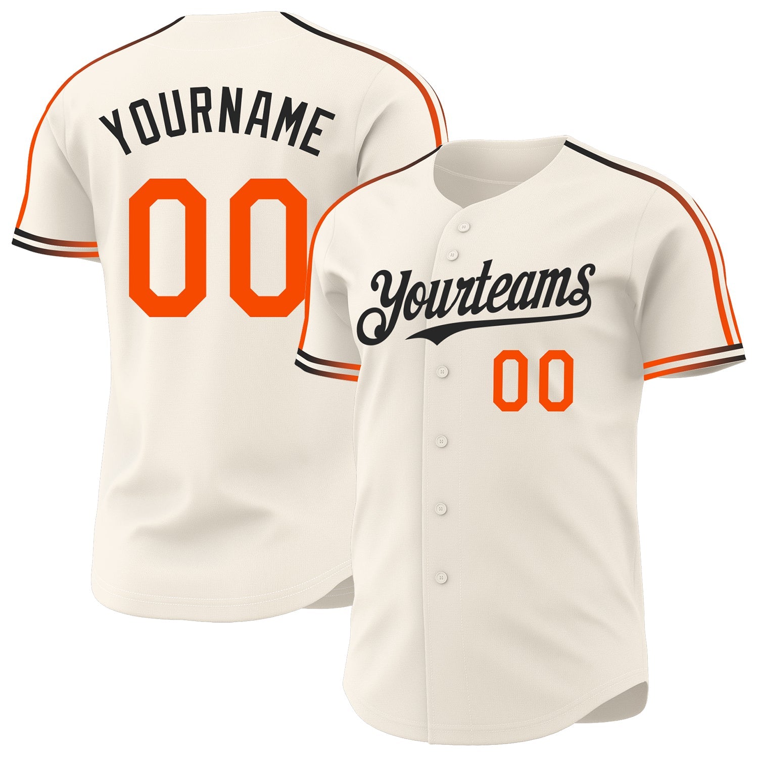 Custom Cream Orange-Black Raglan Line Gradient Stripe Authentic Baseball Jersey - Main View