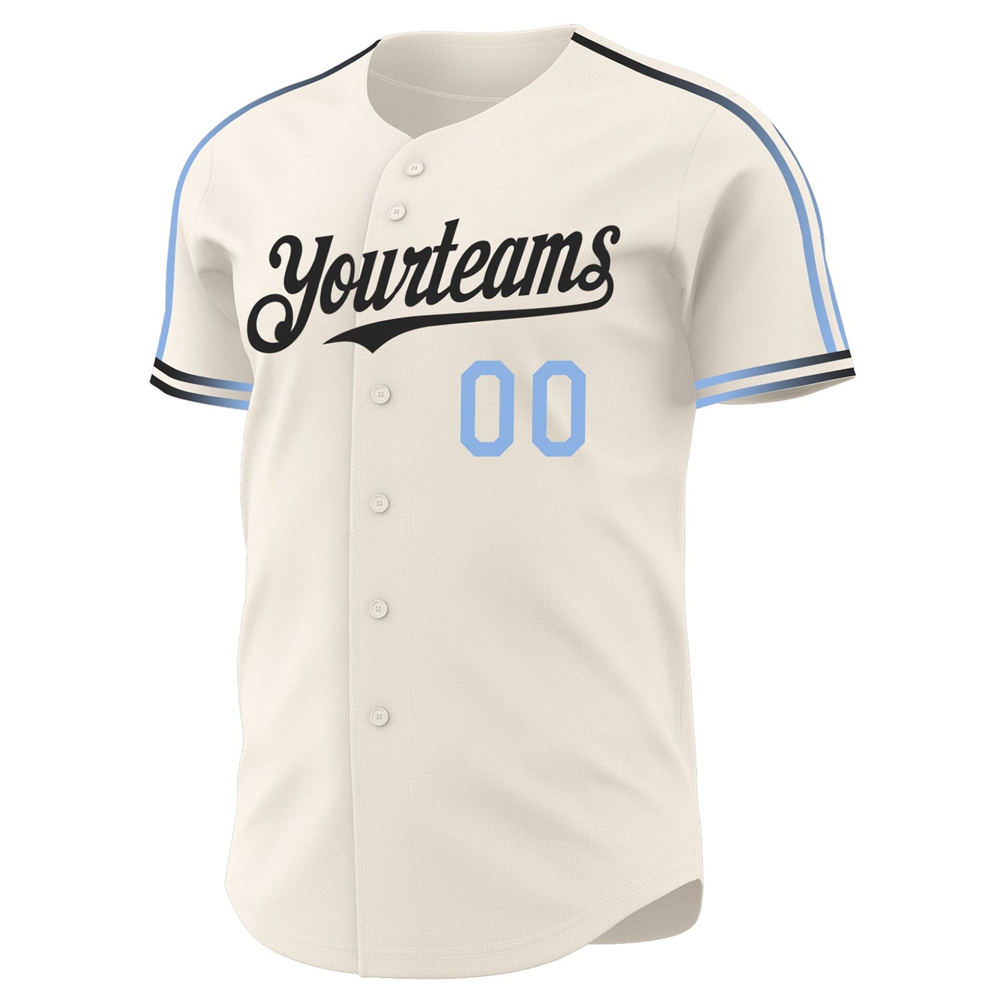 Custom Cream Light Blue-Black Raglan Line Gradient Stripe Authentic Baseball Jersey view 3