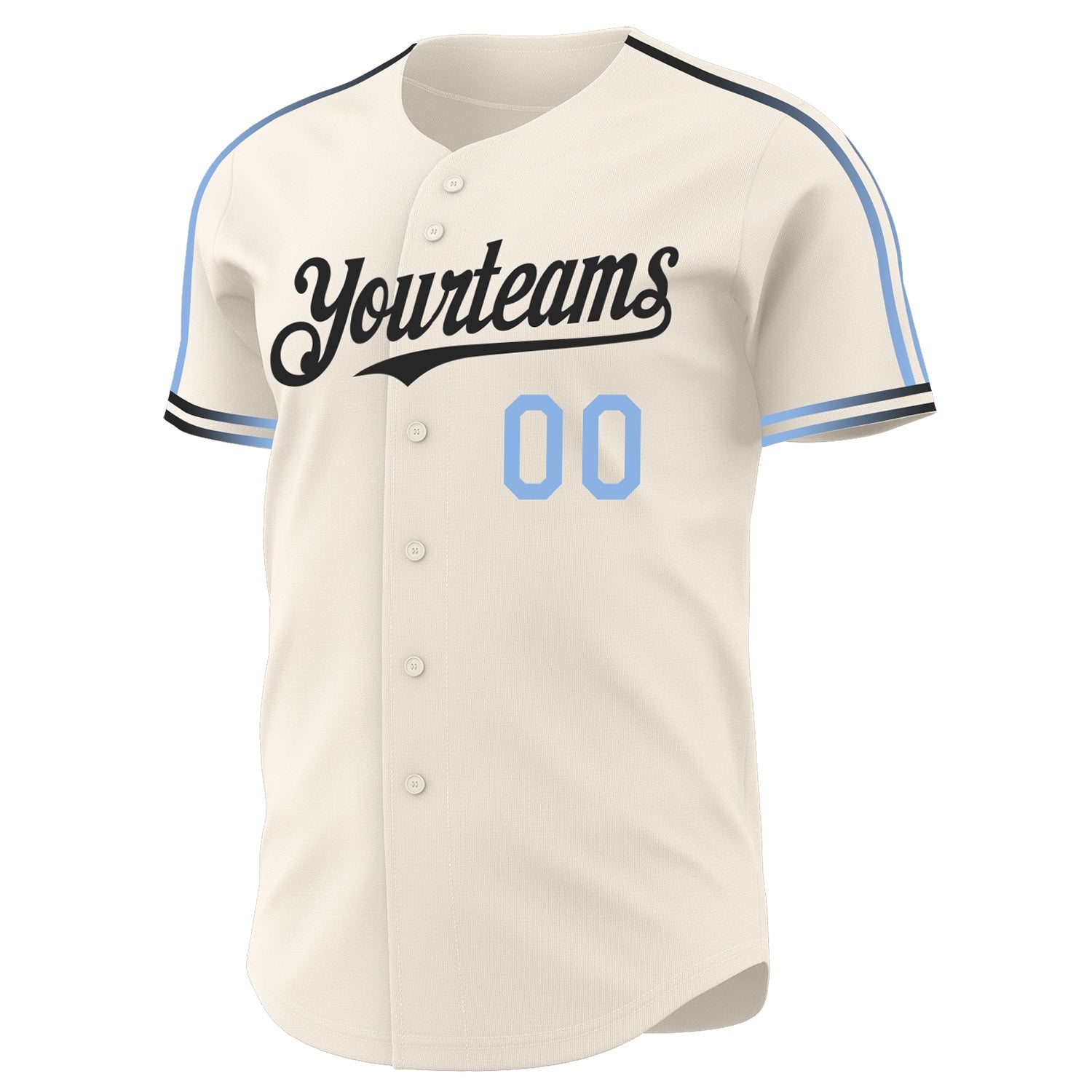 Custom Cream Light Blue-Black Raglan Line Gradient Stripe Authentic Baseball Jersey view 3