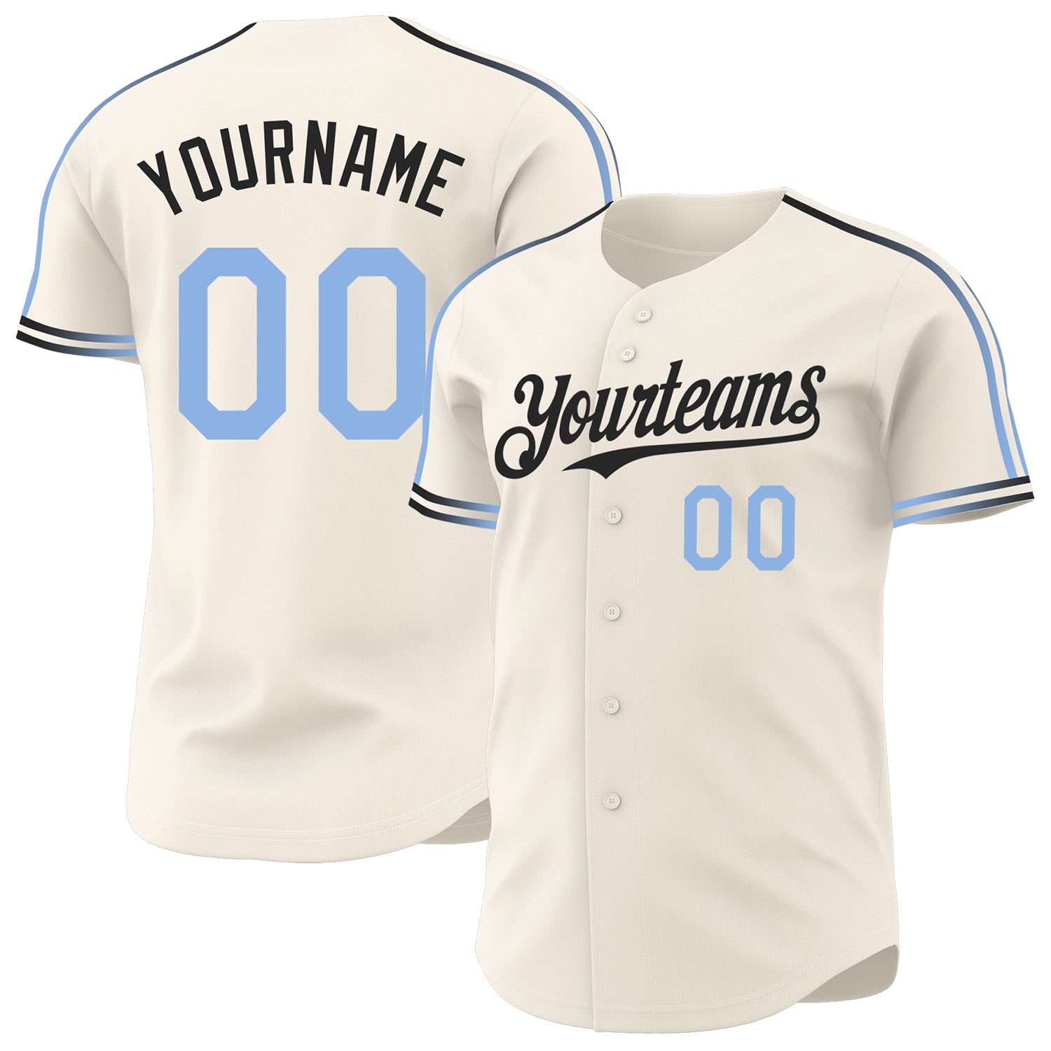 Custom Cream Light Blue-Black Raglan Line Gradient Stripe Authentic Baseball Jersey - Main View