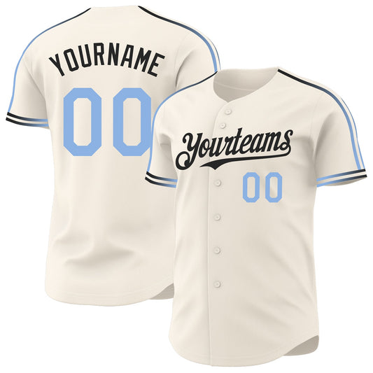 Custom Cream Light Blue-Black Raglan Line Gradient Stripe Authentic Baseball Jersey - Main View