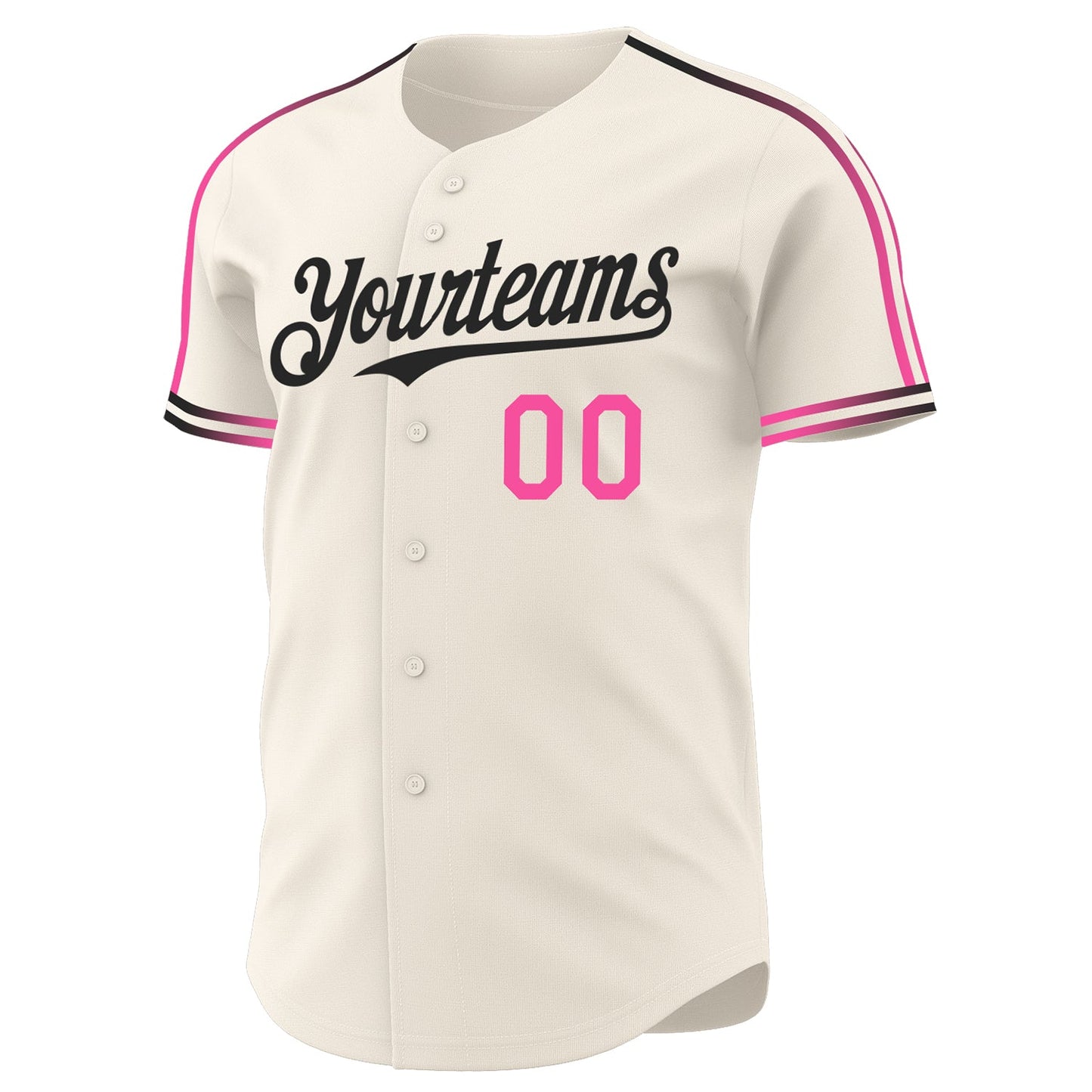 Custom Cream Pink-Black Raglan Line Gradient Stripe Authentic Baseball Jersey view 3